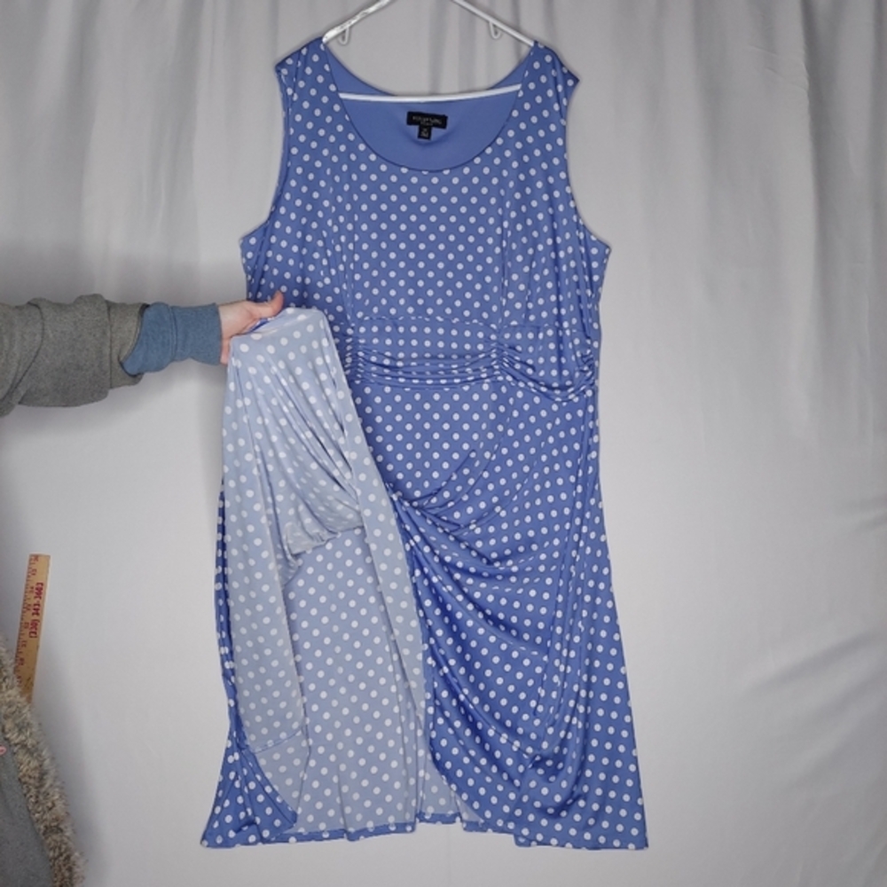 Perceptions Empire‎ Dress 3X Sky Blue Polka-Dot Retro Classic Pinup - Picture 4 of 9